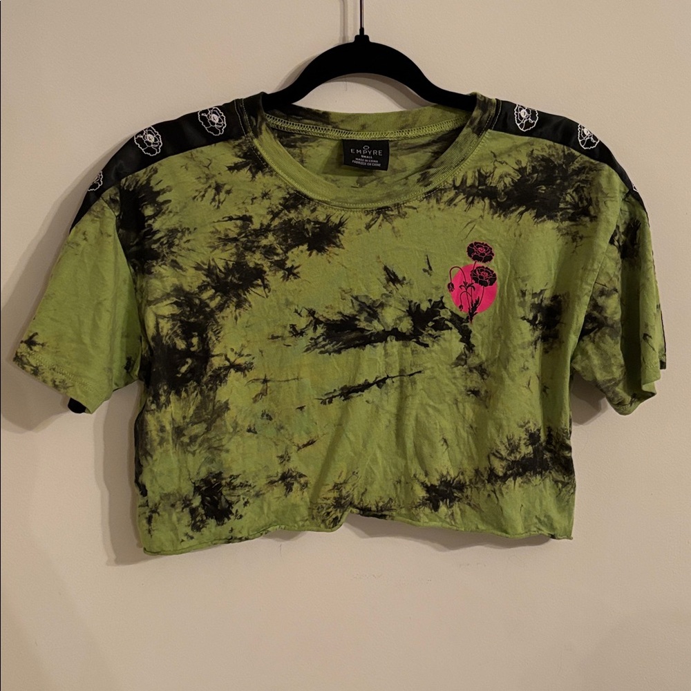 Green Tie-Dye Crop Top with Pink Graphic from Zumiez